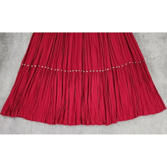 Stonebridge Skirt Womens Large Red Pleated Studded Boho 80s Retro Vintage Midi - Picture 7 of 10